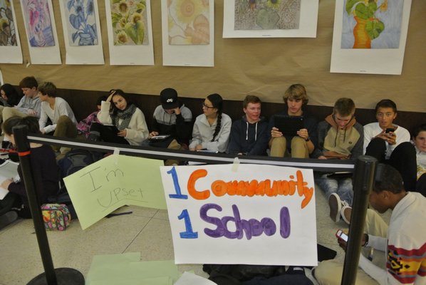 Students at Southampton High School held a sit-in on Wednesday morning in response to the Tuckahoe merger being voted down.  DANA SHAW