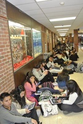 Students at Southampton High School held a sit-in on Wednesday morning in response to the Tuckahoe merger being voted down.  DANA SHAW