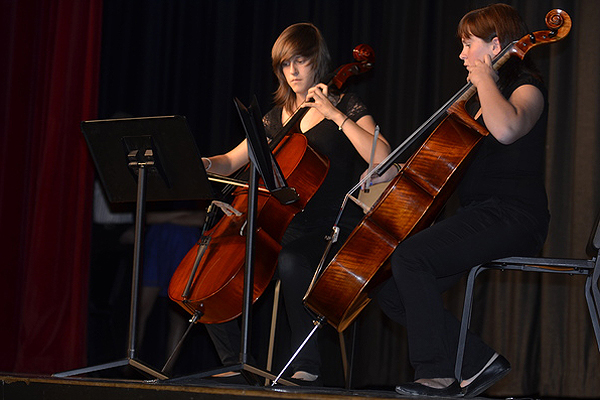 Spanish exchange students Elena Manrique and Olga Pastor on cello during the Spain Exchange Concert on Saturday. SHAYE WEAVER