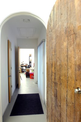 A door made from an old water tower from Jaramillo and LaRue Johnson's old building in New York City.  DANA SHAW
