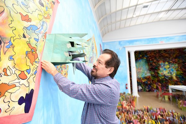 Artist Francisco Alvarado-Juárez at work at the Southampton Arts Center. DANA SHAW
