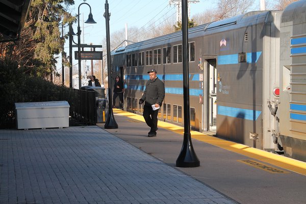 A handful of riders disembarked from a Long Island Rail Road train in East Hampton just before 9 a.m. on Tuesday. KYRIL BROMLEY