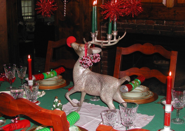Rudolph the Red Nosed Reindeer makes an appeareance atop the dining room table at a Quogue home which will be featured in the Quogue Historical Society's first ever Holiday House Tour to be held on Saturday, December 18. BRANDI BUCHMAN