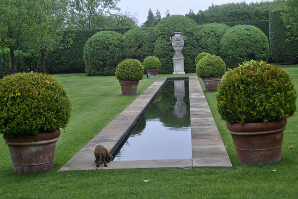 Jeter drinks from the reflecting pool in “Four Fountains,” an estate garden in Southampton that will be featured on the Animal Rescue Fund of the Hamptons' annual tour "A Peek Behind the Hedges" this weekend. MICHELLE TRAURING
