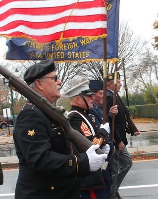 The annual East Hampton Village Veterans Day Parade took place in a steady rain on Wednesday. KYRIL BROMLEY