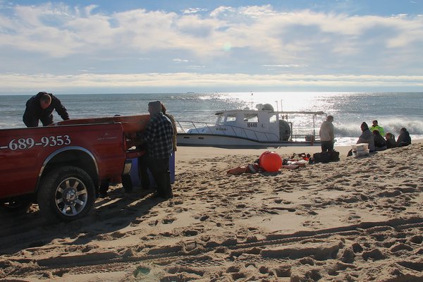 A boat ran aground at Napeague State Park on Saturday. KYRIL BROMLEY