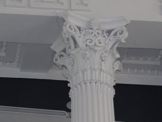 One of the hand-carved wood pillars in the Old Whalers' Church. ELIZABETH VESPE