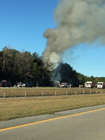 Photos from the scene of a reported fire on Sunrise Highway by exit 65 near Hampton Bays. CAILIN RILEY