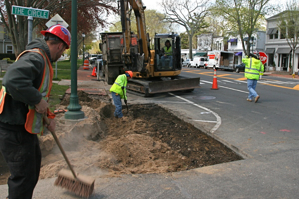 Lighted crosswalks are being installed on East Hampton's Main Street. KYRIL BROMLEY