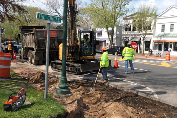 Lighted crosswalks are being installed on East Hampton's Main Street. KYRIL BROMLEY