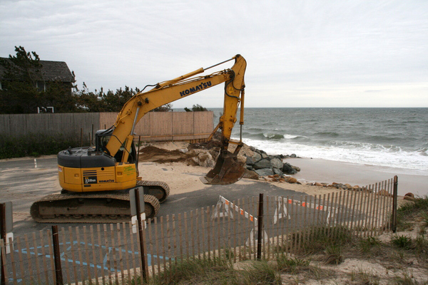 Work to repair the road end at Georgica Beach in East Hampton Village started this week. KYRIL BROMLEY