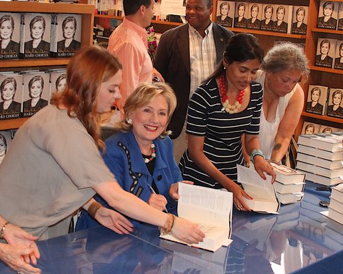 Hillary Rodham Clinton signs copies of her book at BookHampton in East Hamtpn last year.  PRESS FILE