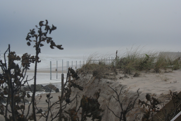 The fence on Georgica Beach on Thursday evening. VIRGINIA GARRISON