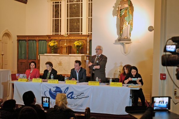 OLA hosted a community forum on Tuesday evening at the Queen of the Most Hold Rosary Church in Bridgehampton which drew hundreds of people.  DANA SHAW