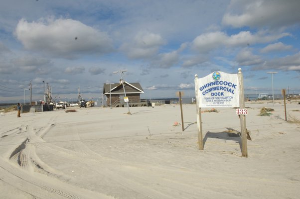 The Shinnecock Commercial Dock n Hampton Bays just days after Sandy.  DANA SHAW