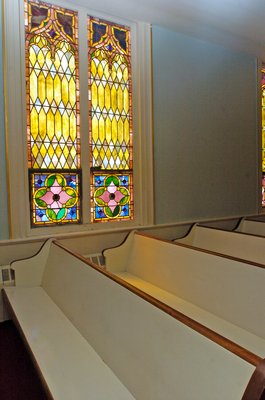 A stained glass window at the Bridgehampton Presbyterian Church.  DANA SHAW