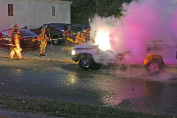 The Southampton Fire Department responded to a car fire at the corner of White Street and Windmill Lane in Southampton Village shortly before 5 p.m. on Tuesday.  DANA SHAW
