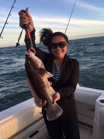 Chita Phong Phanh show's off a nice blackfish caught off Montauk over the weekend. Matt Bobek