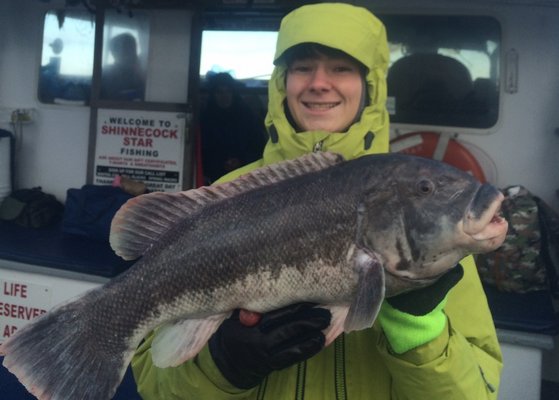 Ruben Tsigutkin of Southampton caught this 10-pound blackfish aboard the Shinnecock Star fishing out of Shinnecock Inlet. Deena Lippman/Shinnecock Star Deena Lippman/Shinnecock Star