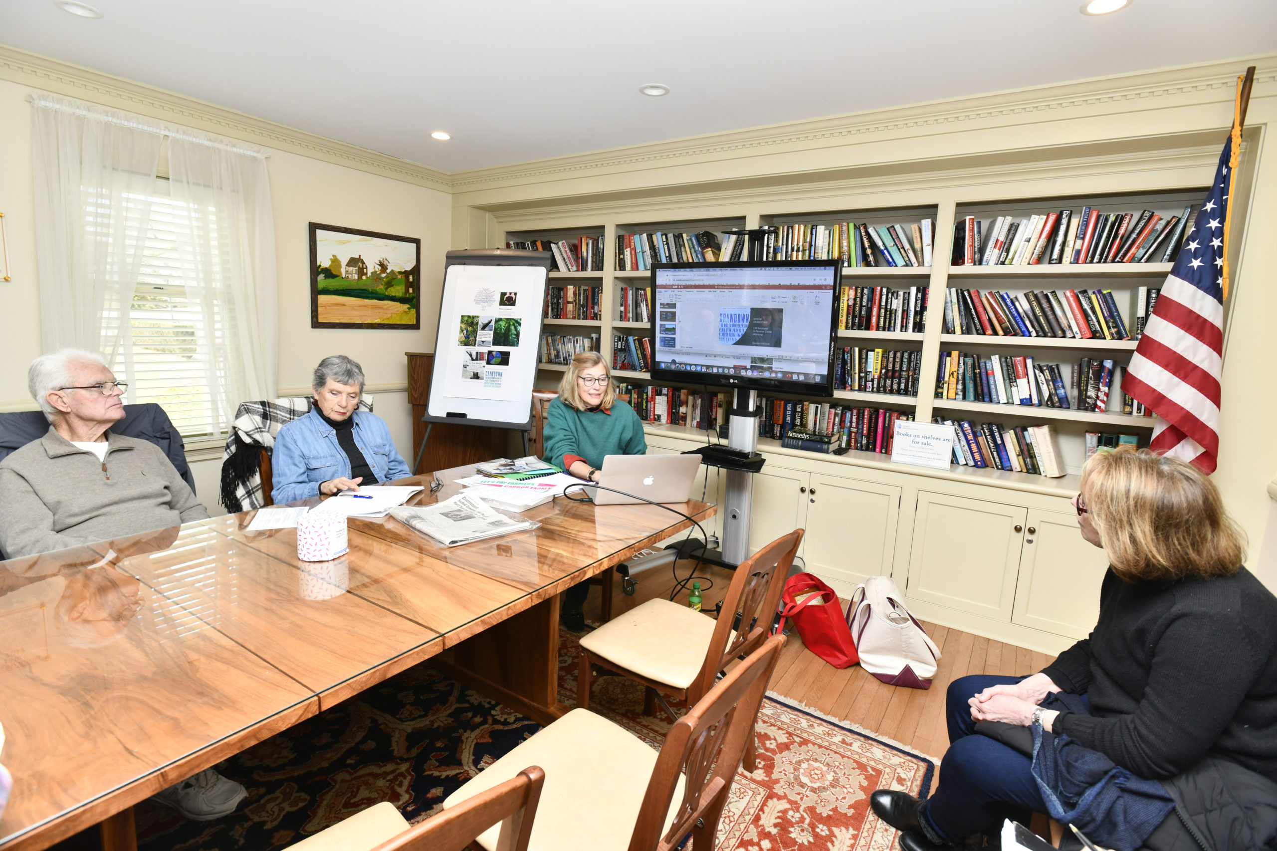 Mary Foster Morgan talks about Drawdown East End at Cooper Hall in Southampton on Monday.    DANA SHAW