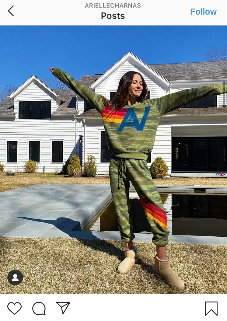 New York City-based fashion designer Arielle Charnas shared her positive COVID-19 diagnosis with her 1.3 million Instagram followers before heading out to her East End home.