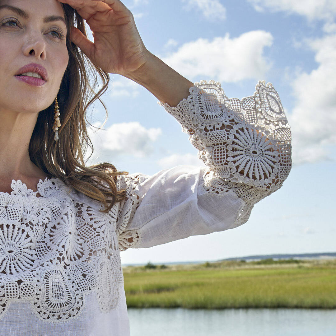 Venice lace adorns a summer top. 