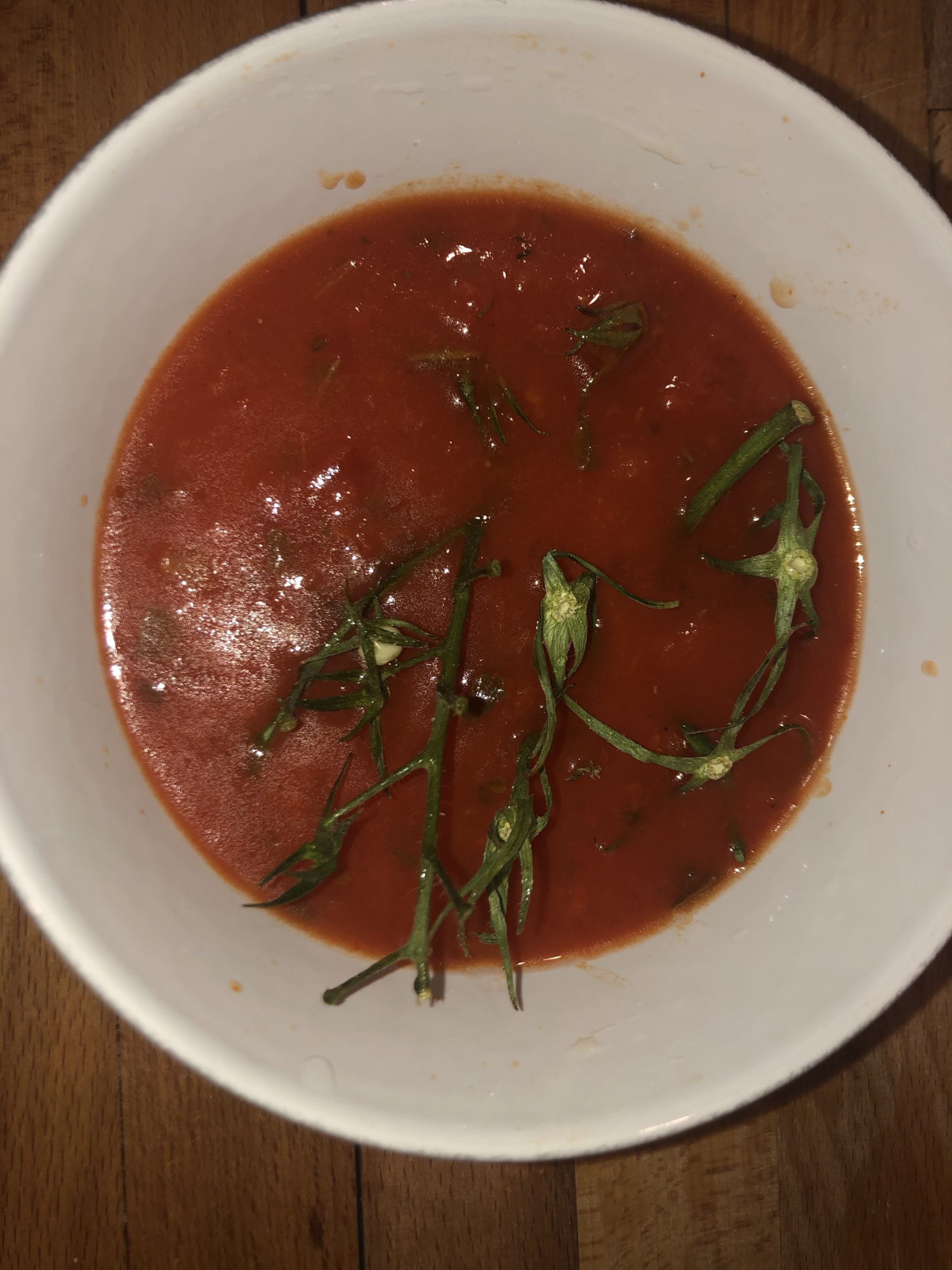 Tomato vines add flavor to soup.