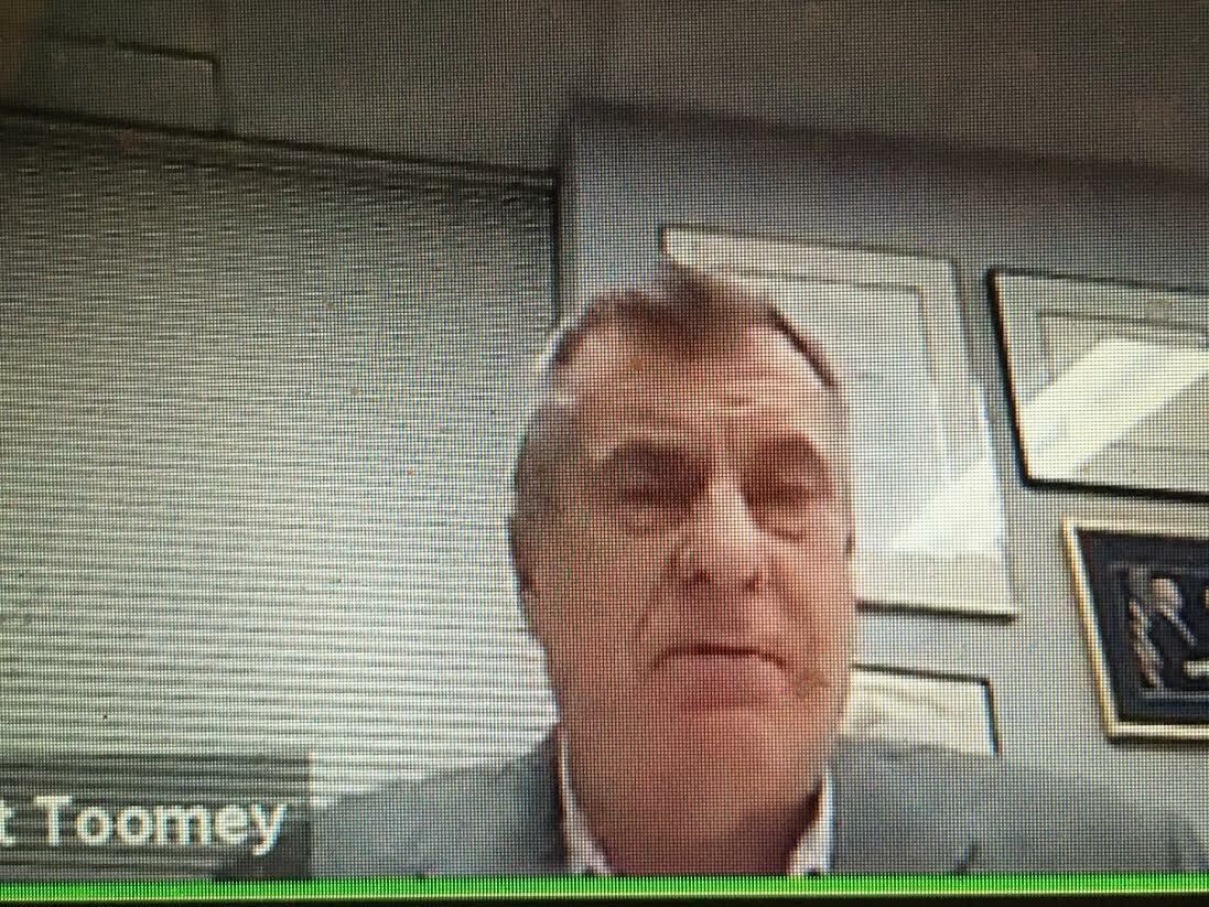 Village labor attorney Vincent Toomey participated in a Zoom teleconference to discuss the chief's salary.