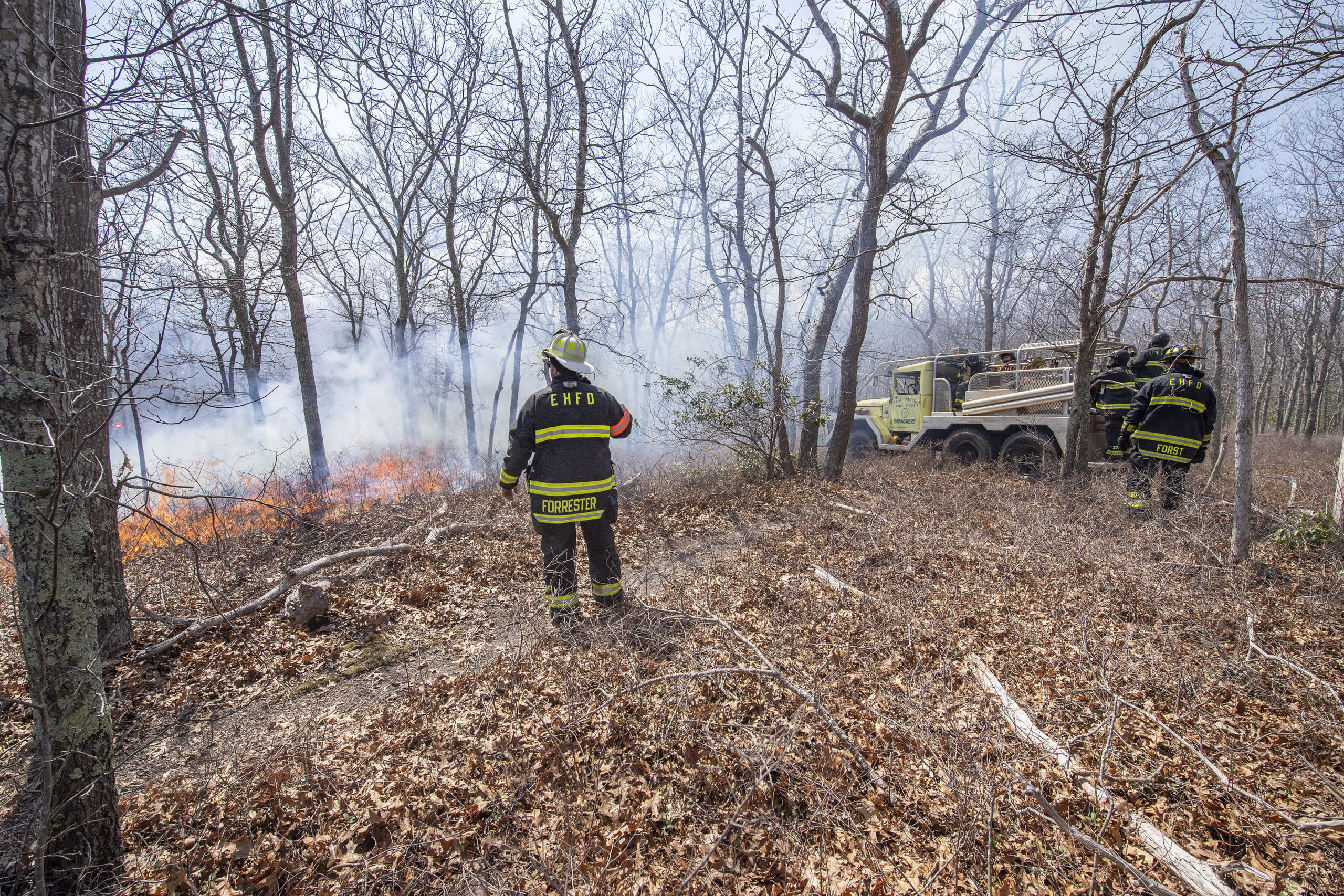 Fighting the brush fire.