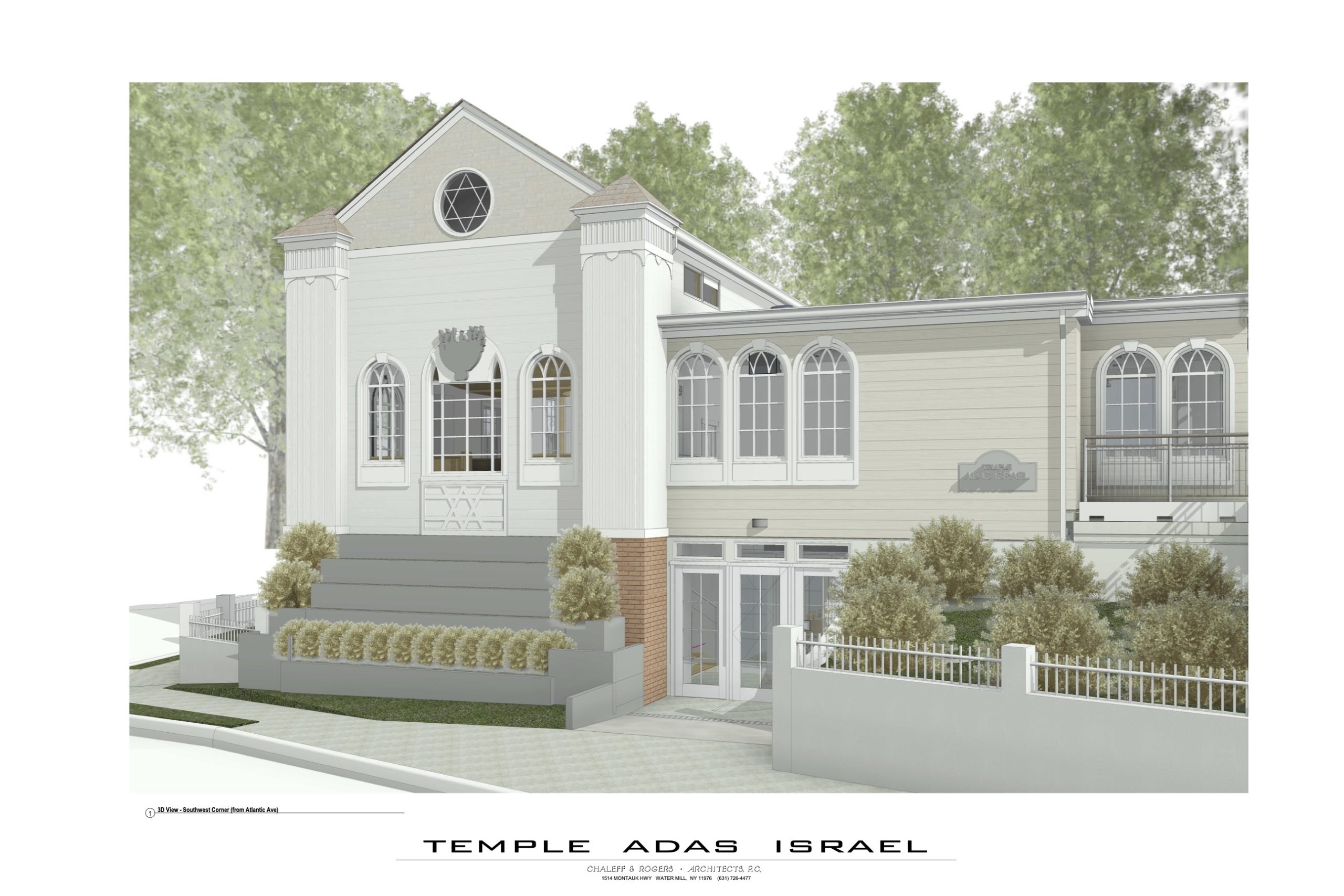 A rendering of the completed renovation and restoration of Temple Adas Israel in Sag Harbor.