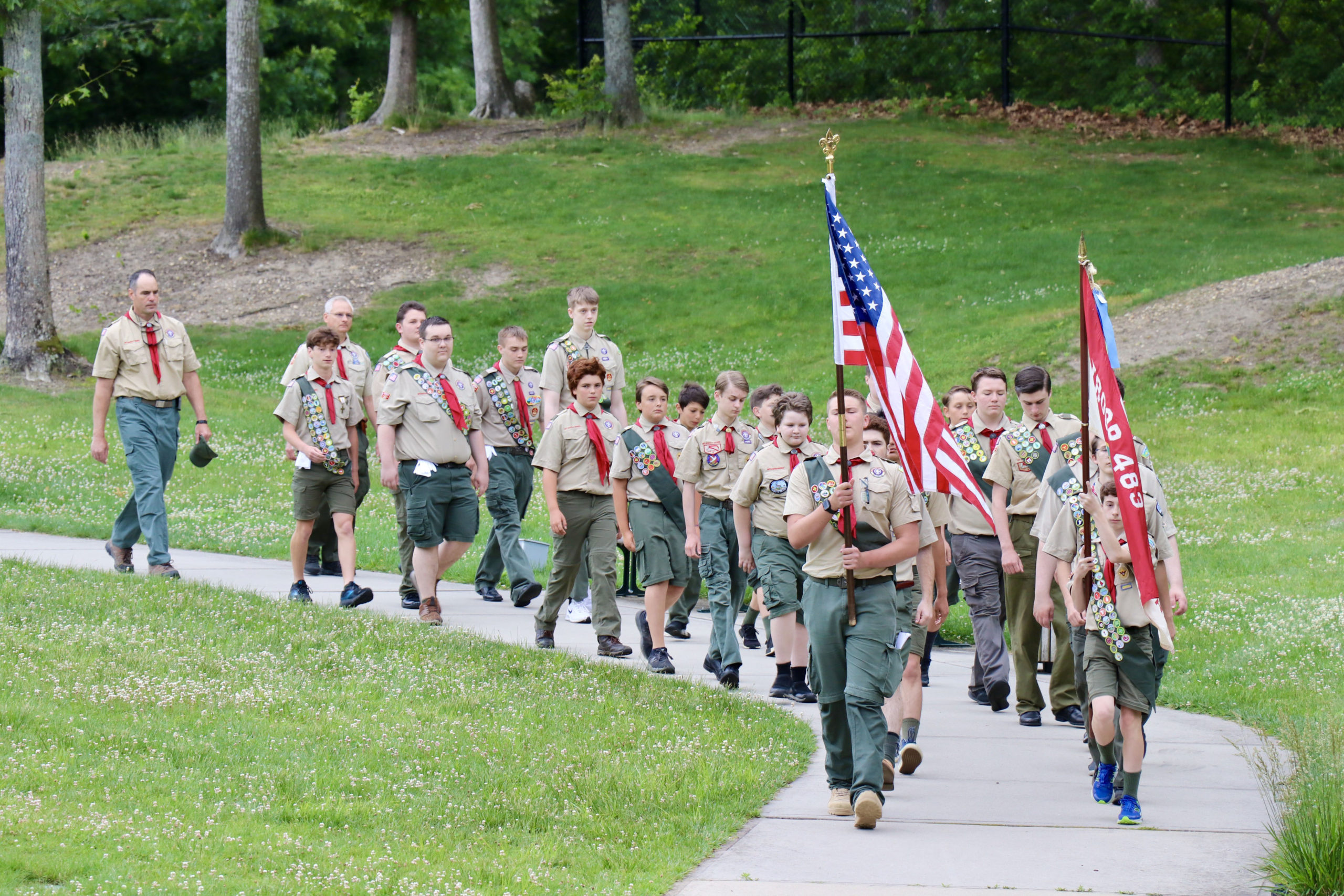 Five Hampton Bays Scouts attained the rank of Eagle Scout on Saturday at a ceremony in Good Ground Park.     Marsha Terry