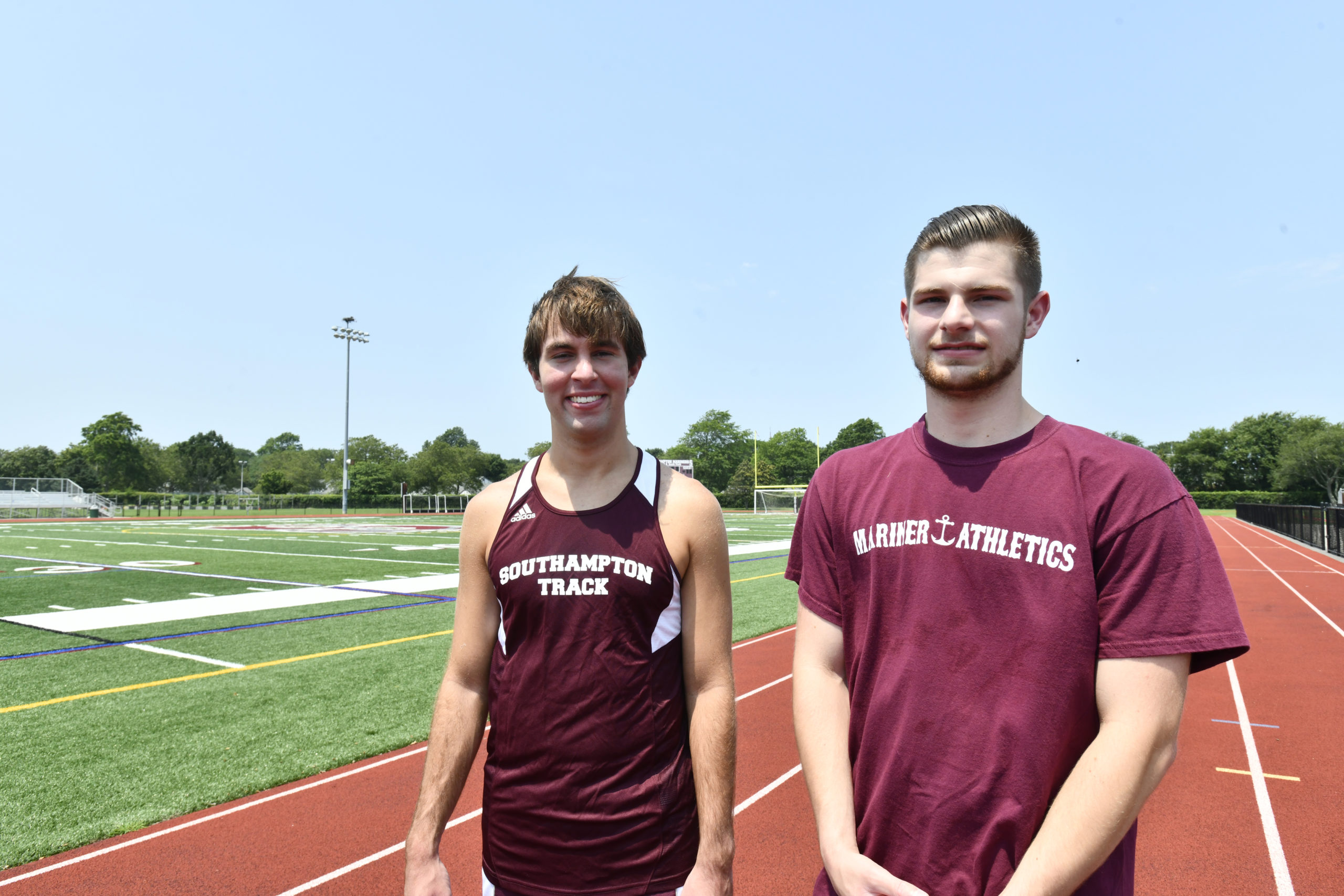 Southampton residents William Segarra, left, and Ross Ebrus will represent Team New York at the Special Olympics USA Games, in track and field, next June in Orlando, Florida. They were chosen based on their performances at the 2019 State Games. Segarra competes in the long jump and 1,600-meter race, while Ebrus competes in the shot put and 800-meter race.   DANA SHAW