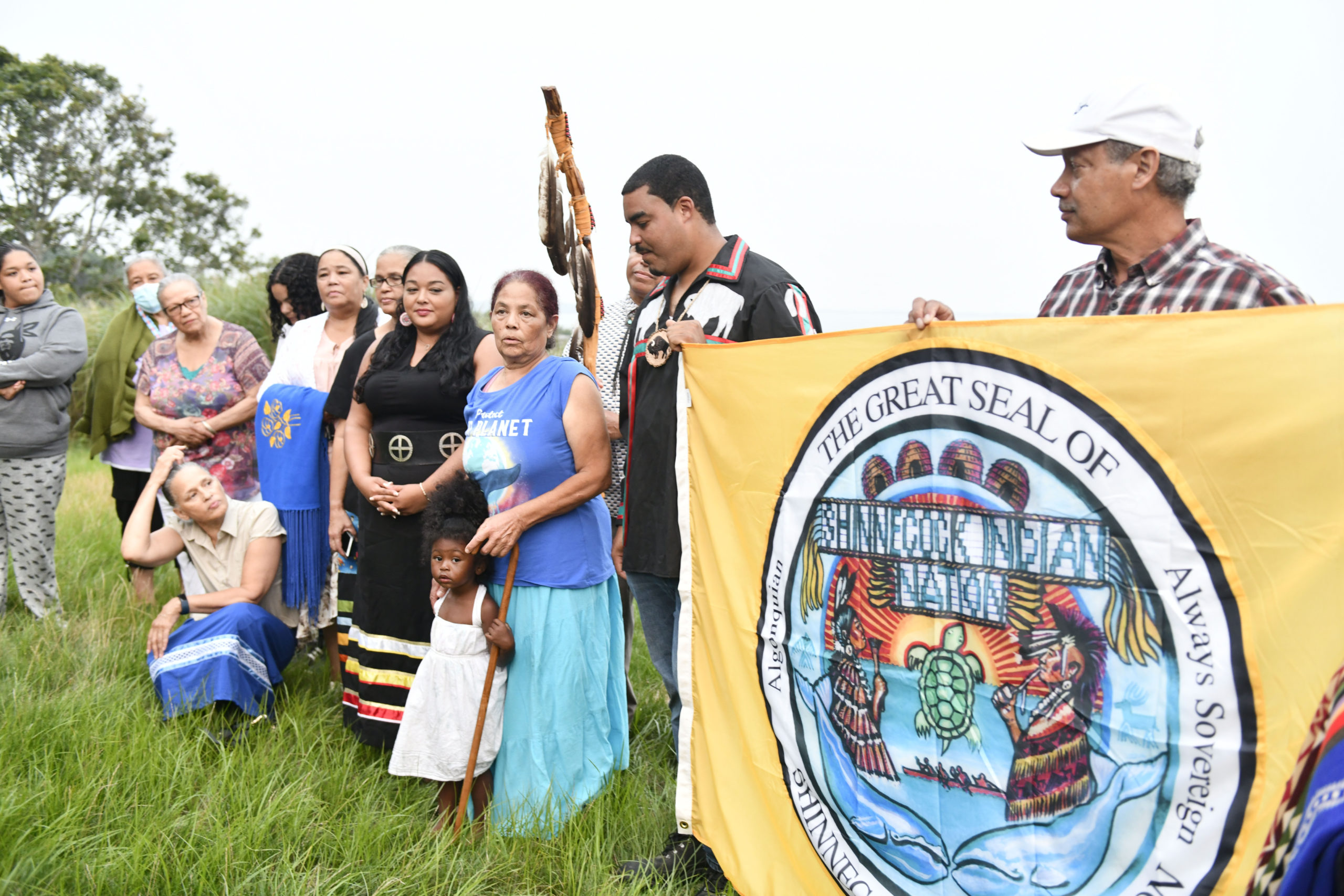 Members of the Shinnecock Nation at the Sugar Loaf property on Tuesday evening.  DANA SHAW