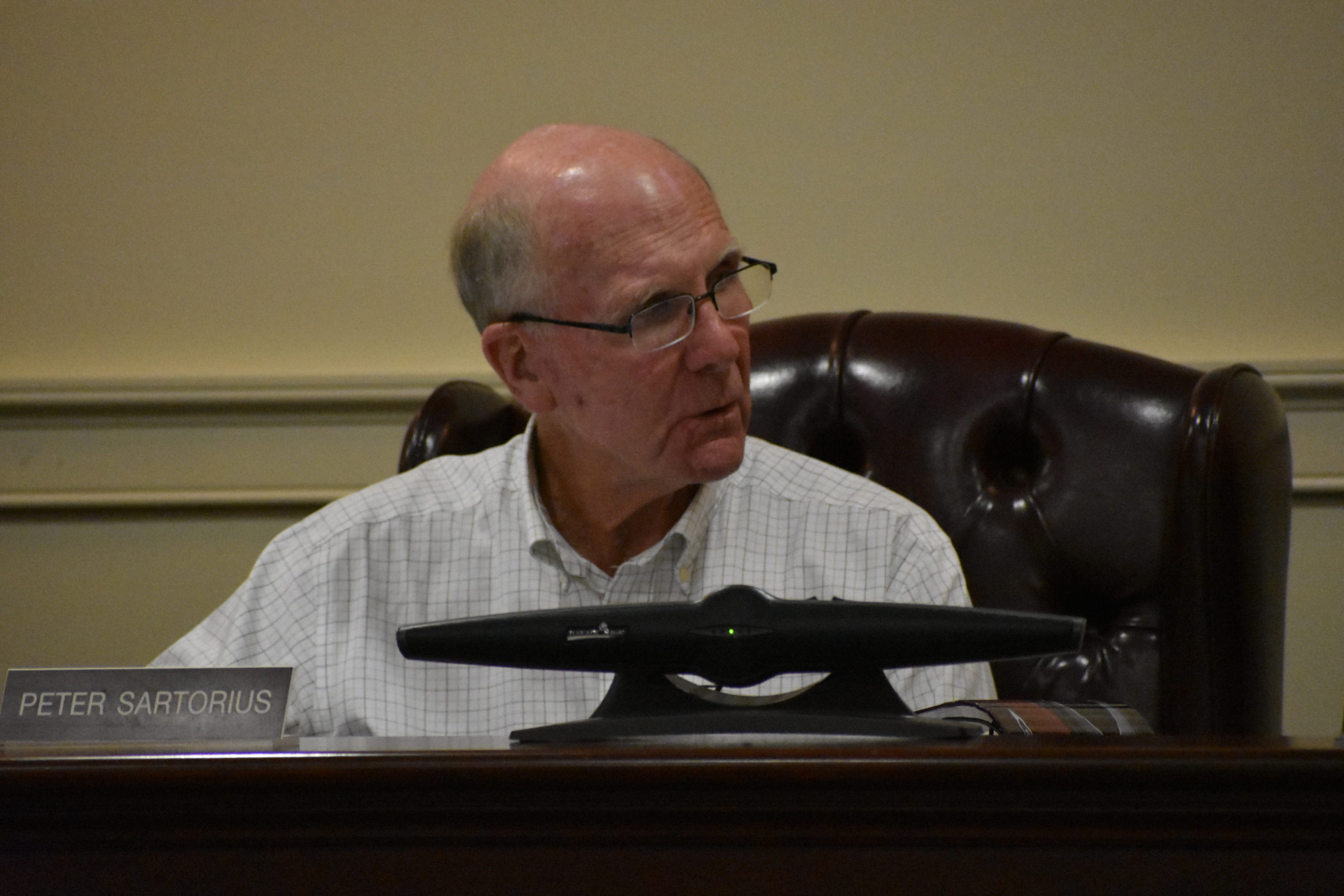 Quogue Mayor Peter Sartorius at the special meeting on Monday, August 2.