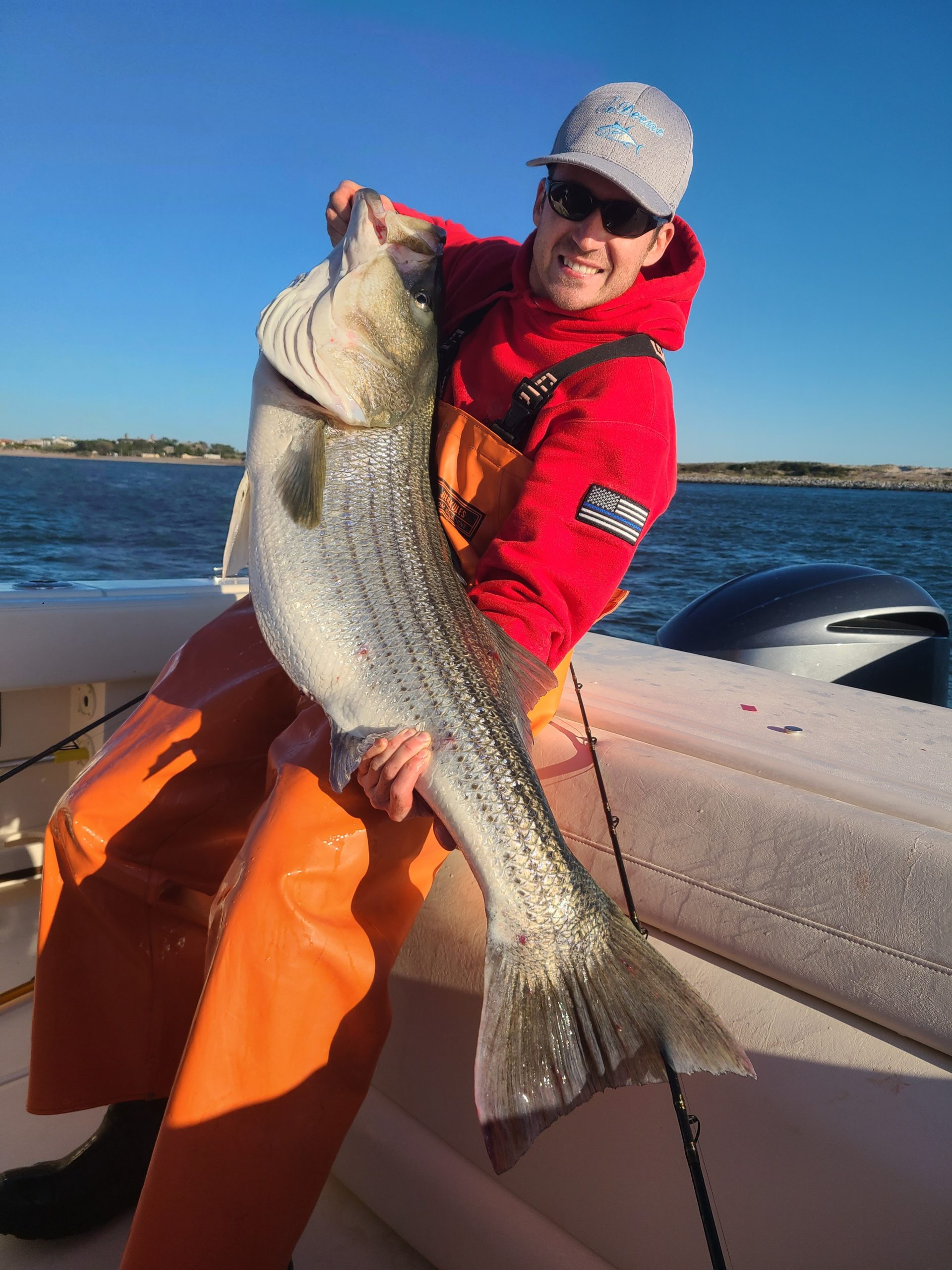 JoJo LaFace caught and released this big striped bass in Shinnecock Inlet last week.
