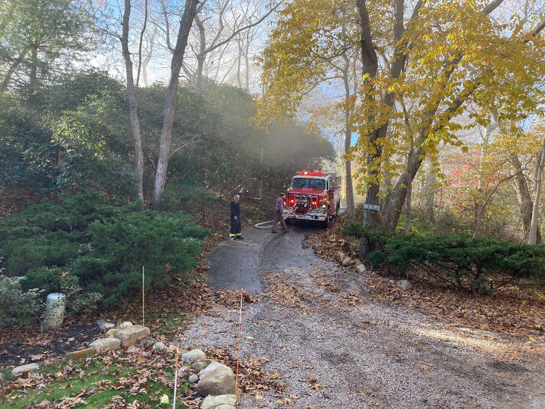 A lack of fire hydrants and  the terrain complicated efforts by firefighters from at least five local departments in trying to battle a blaze that destroyed a Montauk home last week.   COURTESY MONTAUK FIRE DEPARTMENT