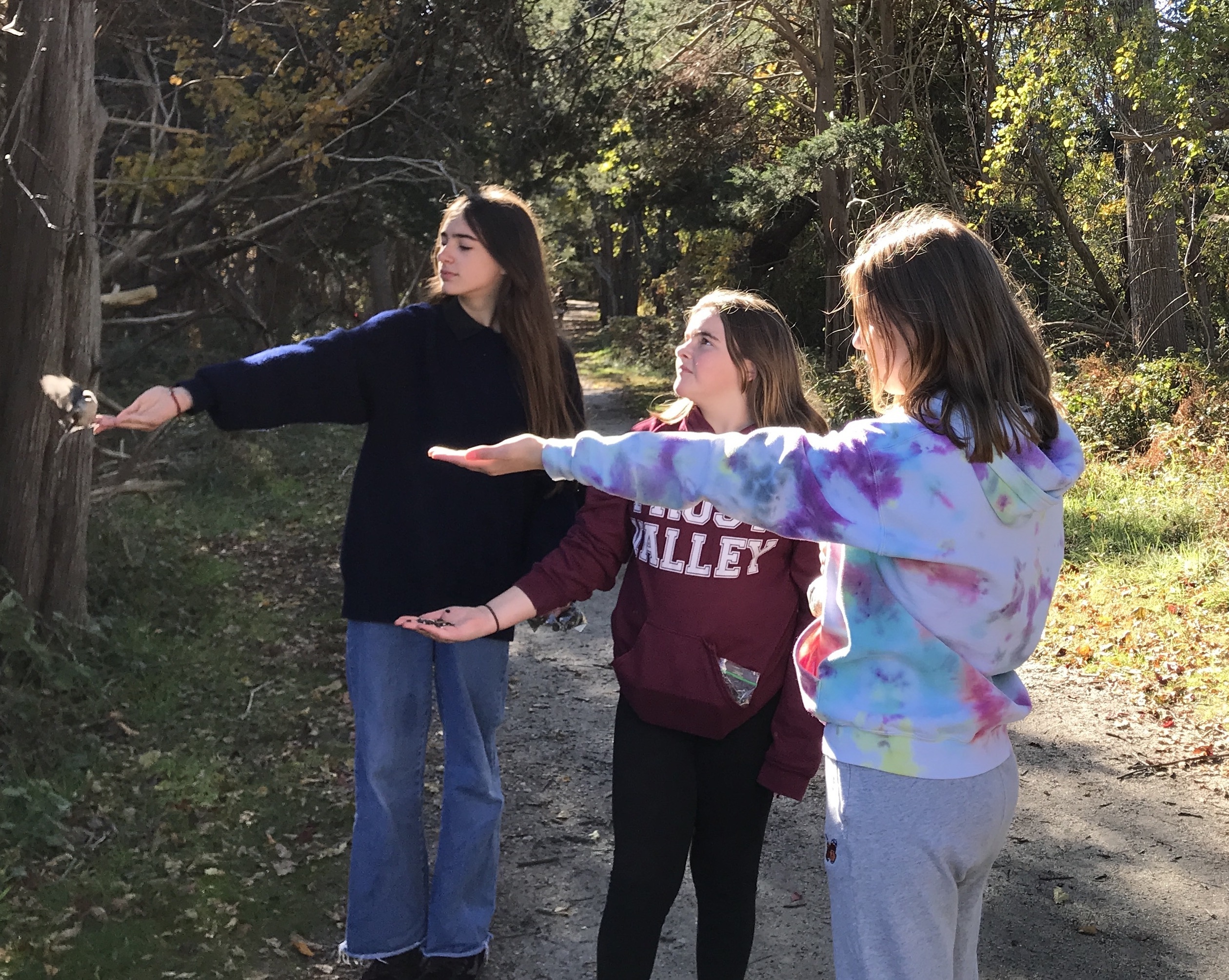 Bridgehampton School sixth-graders and members of the Outdoor Club, Sabina Piecyk, Rylee Fitzgerald and Kate Vinski on a recent outing.