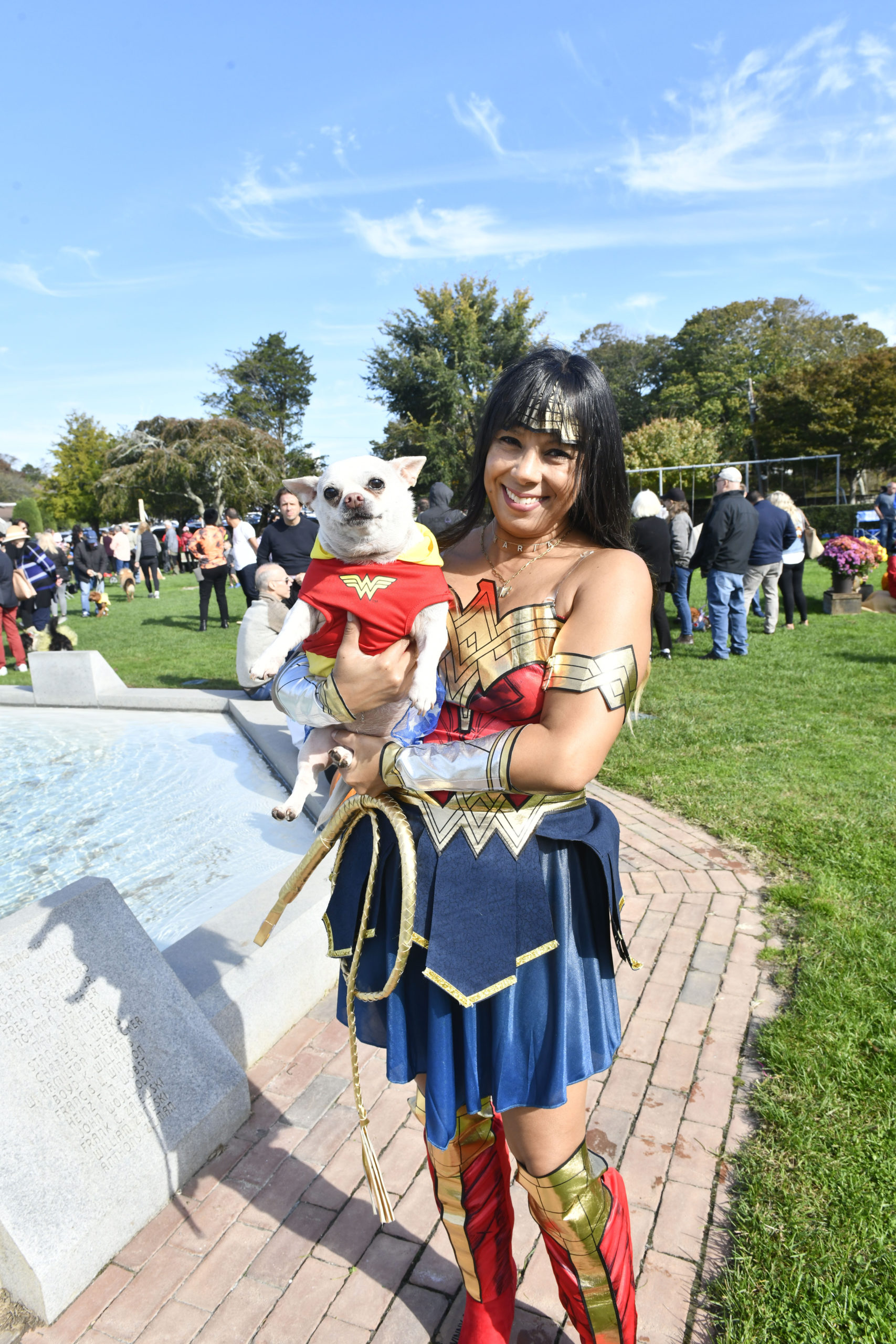 Maria Torres with Emma in Agawam Park in Southampton for the Little Lucy's Pet Parade.  DANA SHAW