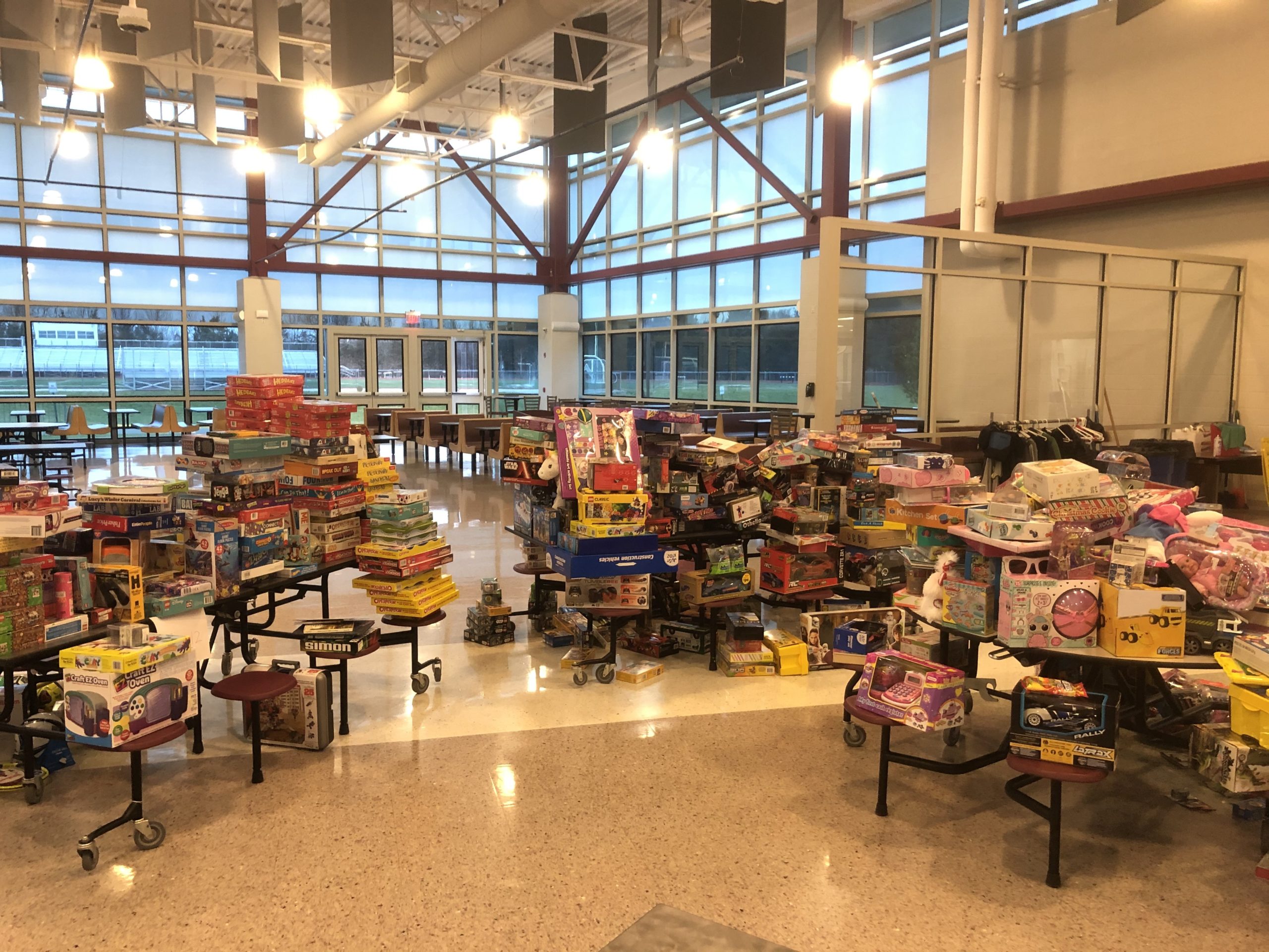 A load of toys awaits distribution to needy family at East Hampton High School during a recent East Hampton Kiwanis Club holiday toy drive. COURTESY DR. LOUIS PROFERA