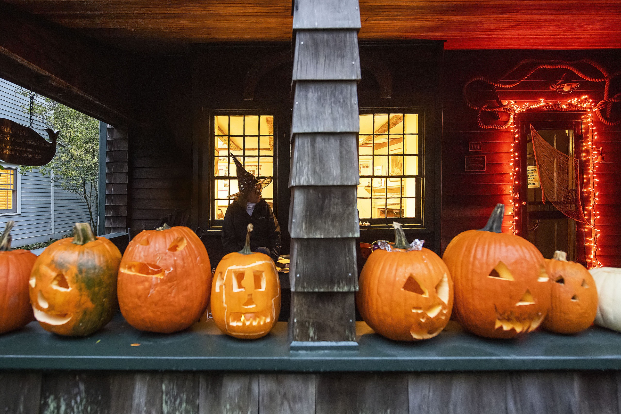 The pumpkins on display at the Sag Harbor Historical Society's Annie Cooper Boyd House on Saturday night.  MICHAEL HELLER