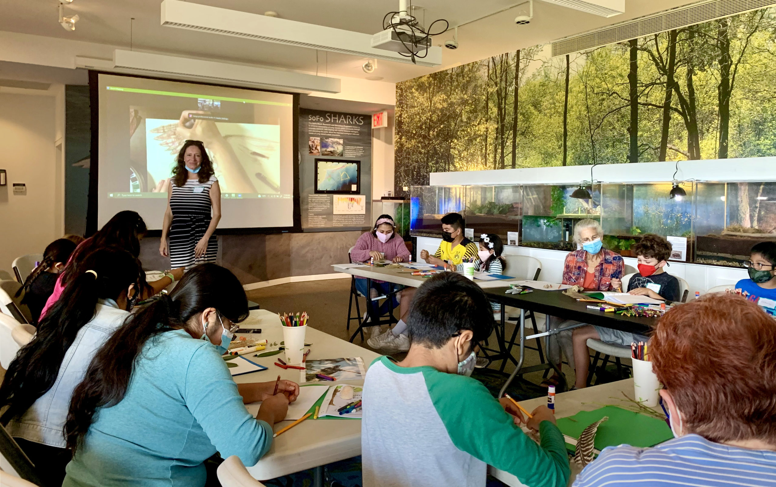 South Fork Natural History Museum (SOFO) hosted a nature storytelling and art workshop inclusive of children from underserved communities. The event was led by a local best-selling author, Ingrid Simunic, with Leah Oppenheimer of the Children’s Museum of the East End.