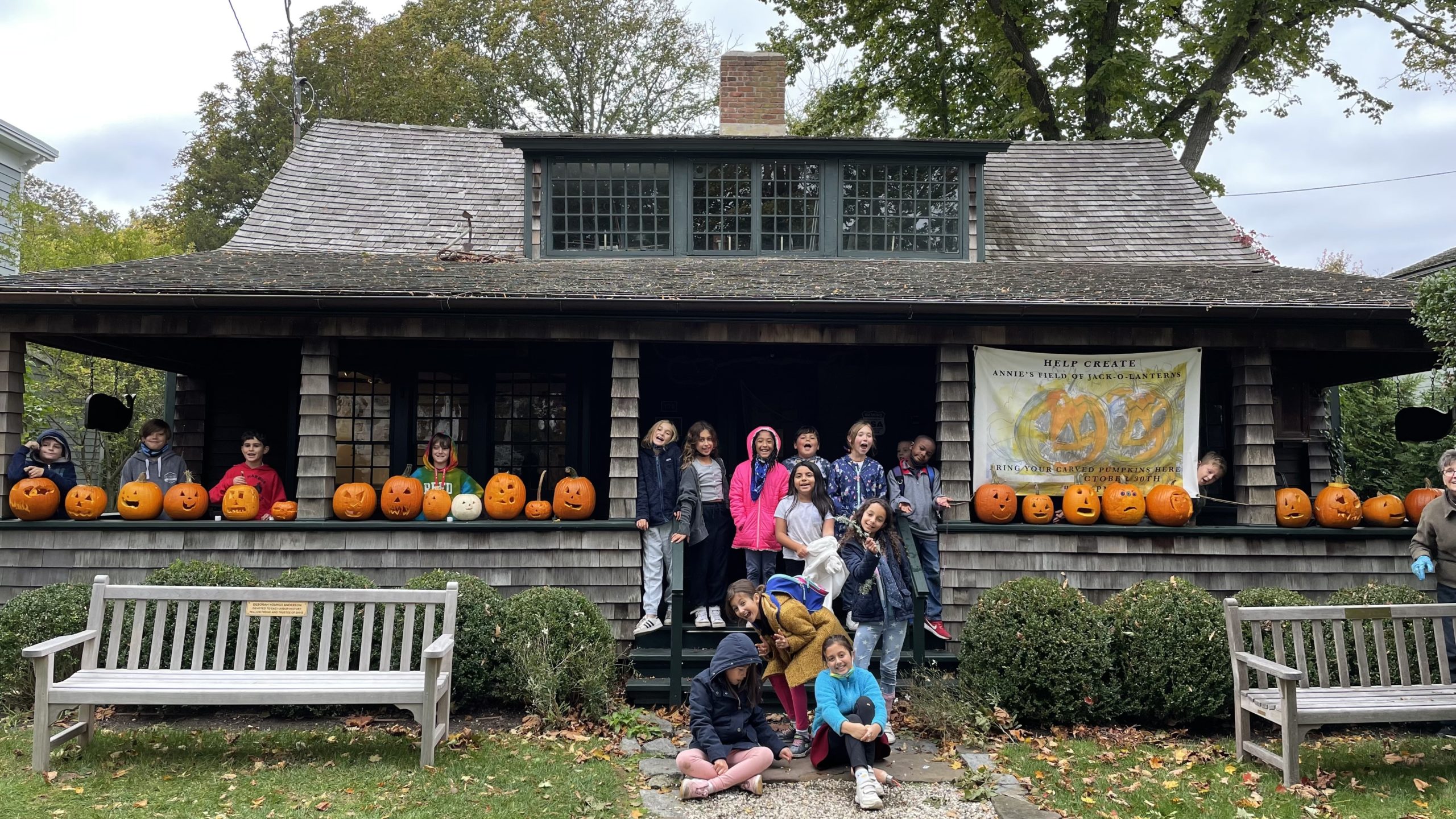 Sag Harbor Elementary School fourth graders visited the Sag Harbor Historical Society where they carved jack-o’-lanterns, which were then displayed on the porch to bring festive lights to the historic Sag Harbor community.