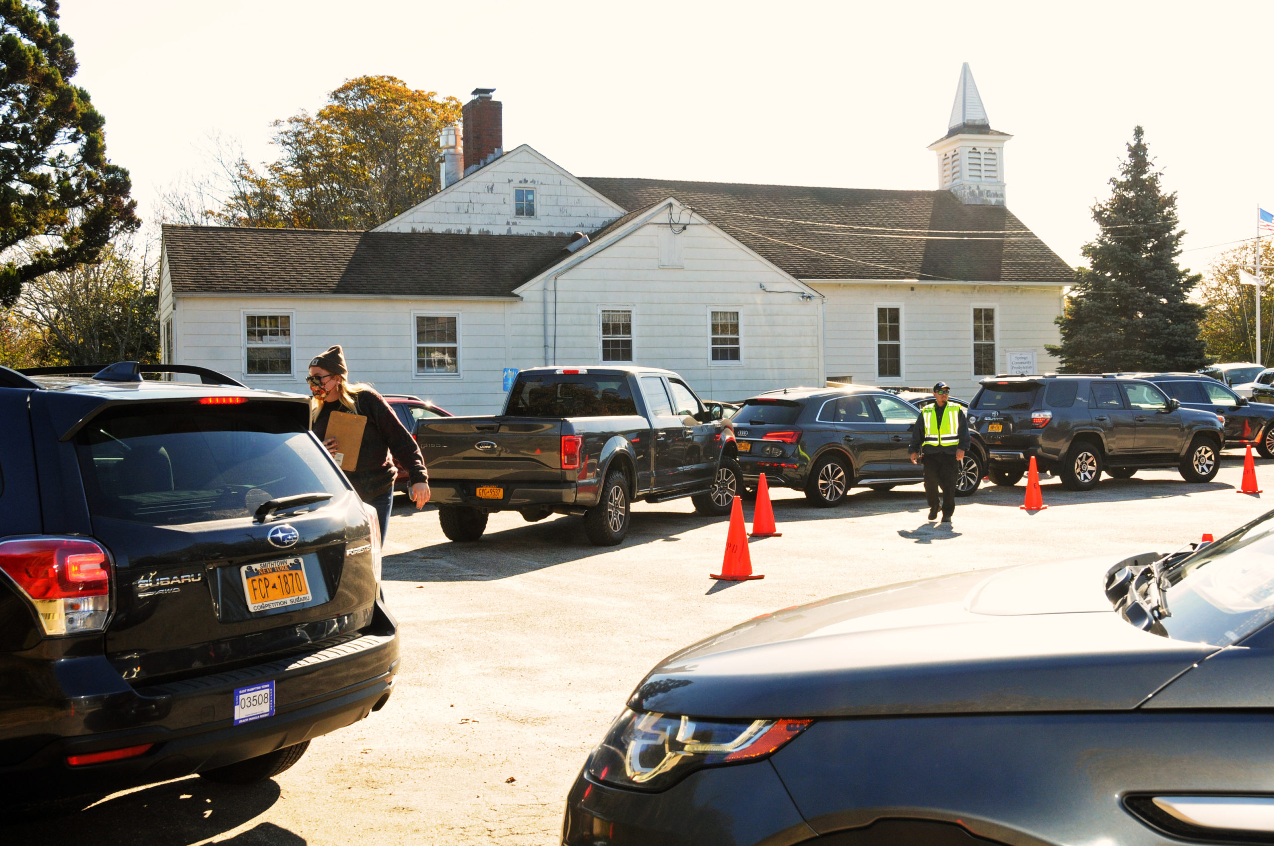 Cars line up to pick up orders at the Springs Community Church  third annual 