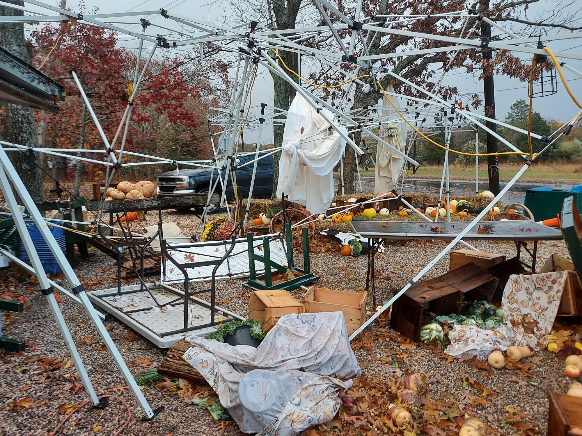 Aftermath from Saturday's storm at the Farmers Market Farm Stand in Westhampton.