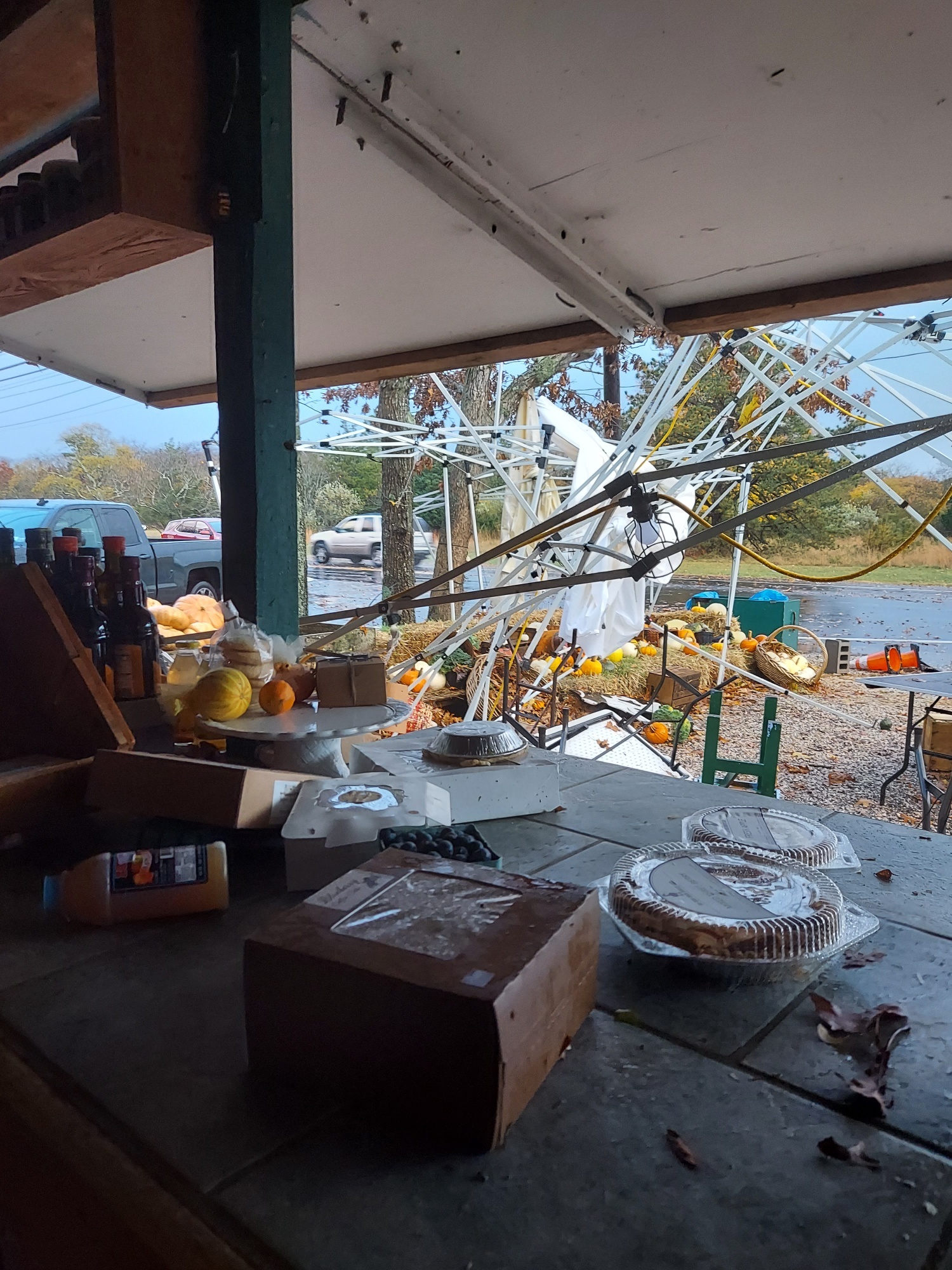 Aftermath from Saturday's storm at the Farmers Market Farm Stand in Westhampton.
