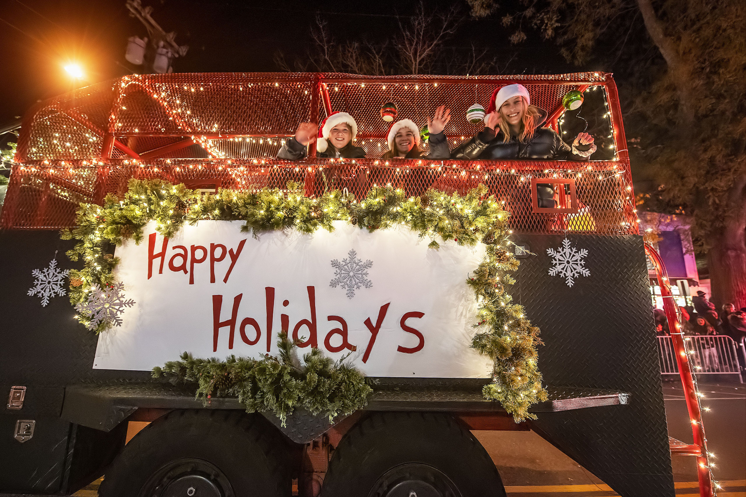Sag Harbor Fire Department's brush truck during the 2021 Parade of Lights along Jobs Lane on Saturday night.     MICHAEL HELLER