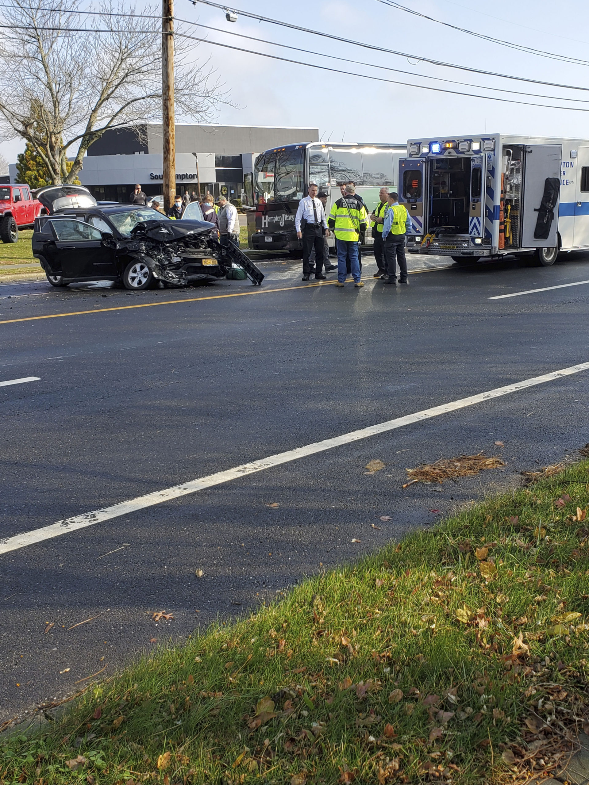 An accident between a Jeep Liberty and a Hampton Jitney bus on Monday, December 6, claimed the life of an 85-year-old motorist on Monday morning.    Mark Volinski