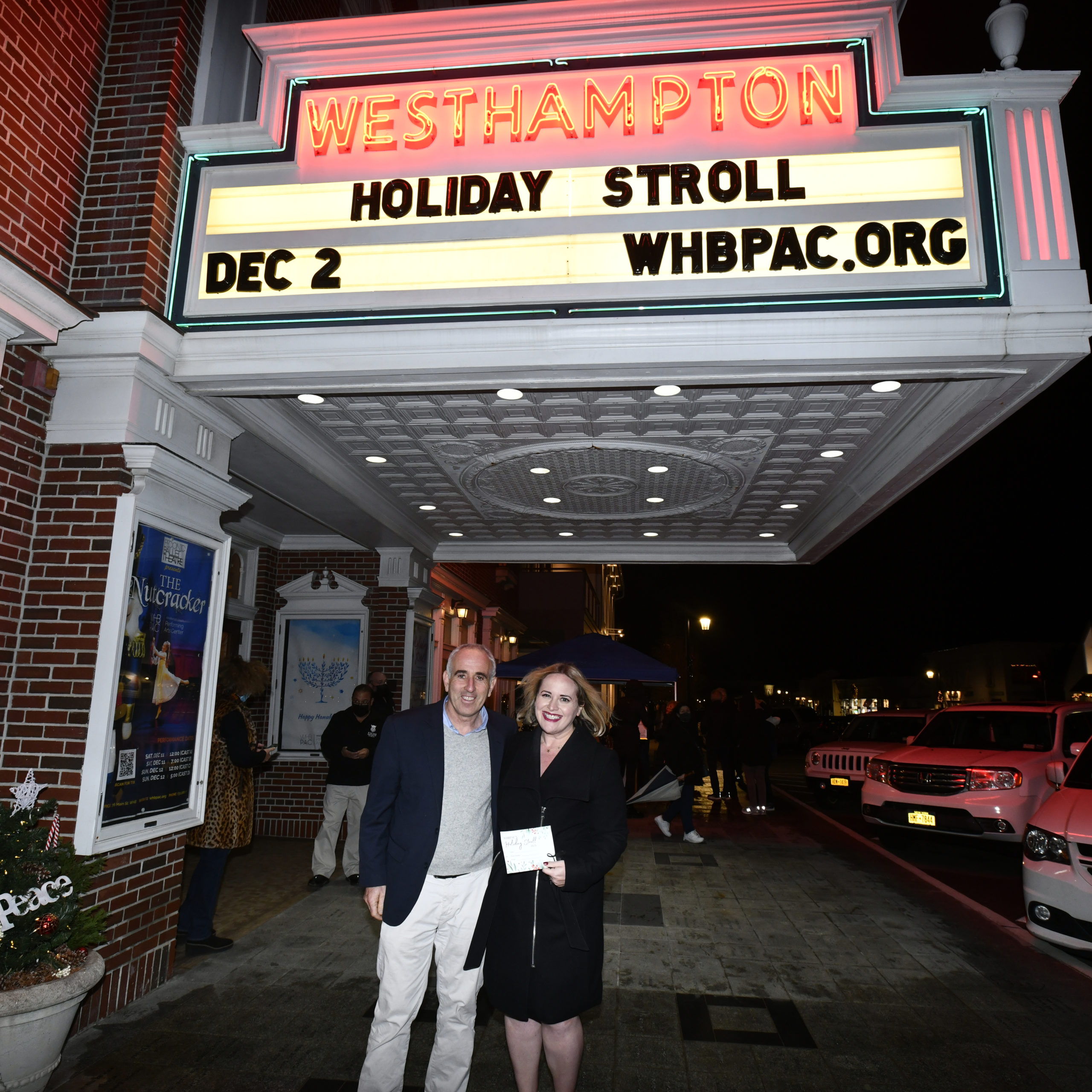 Southampton Town Supervisor Jay Schneiderman and Westhampton Beach Performing Arts Center Executive Director Julienne Penza-Boone
kick off the the WBPAC's Holiday Stroll on December 2.  DANA SHAW