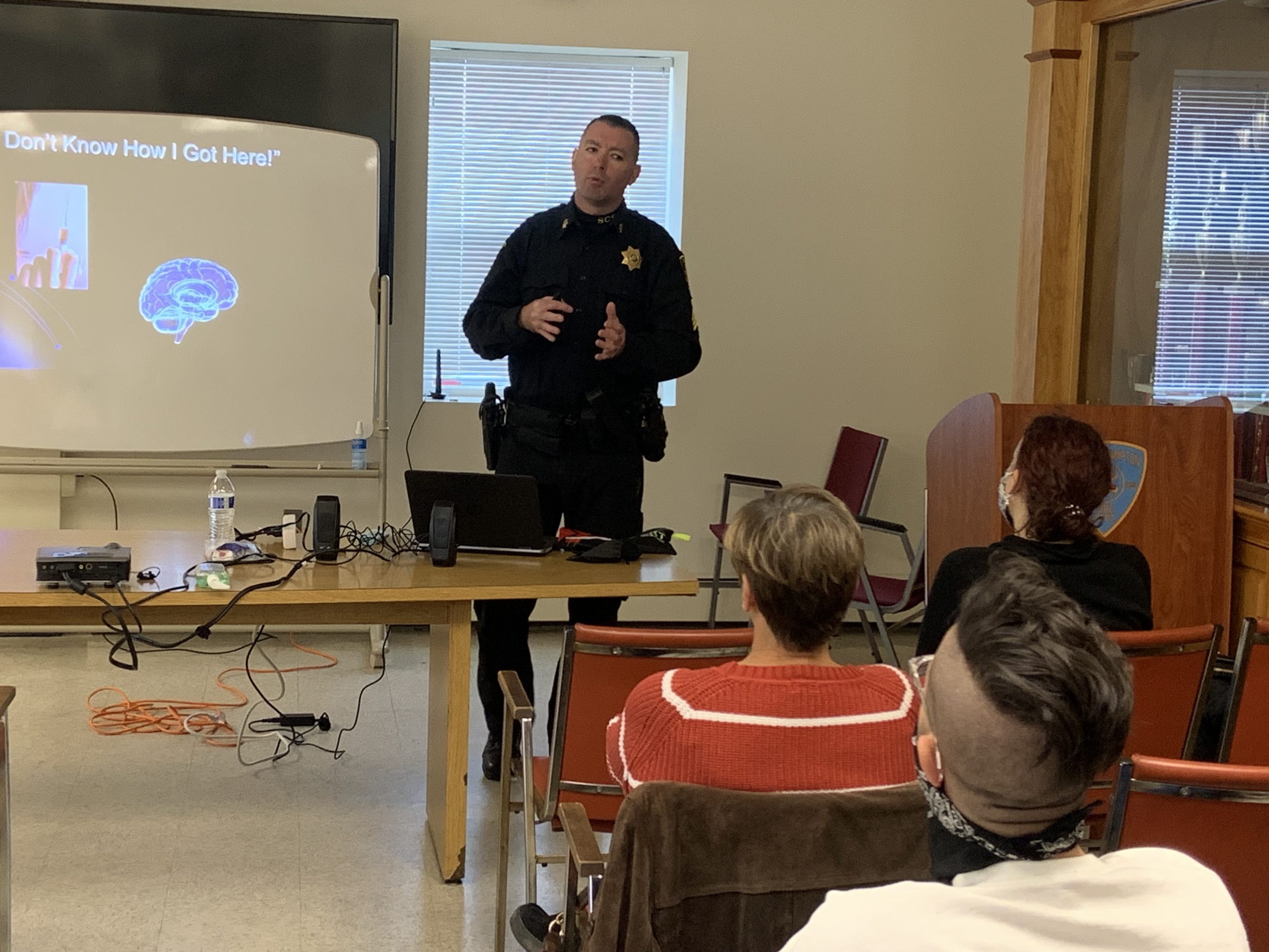 Sgt. William Weick of the Suffolk County Sheriff's Office leads a Narcan training session at the Bridgehampton Firehouse. STEPHEN J. KOTZ
