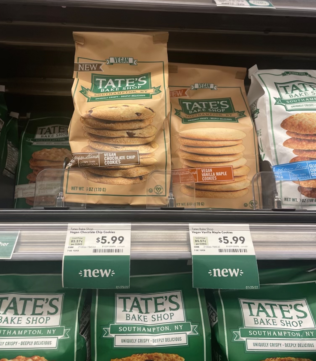 Tate's Bake Shop released two types of vegan cookies in November, chocolate chip and vanilla maple ALEC GIUFURTA